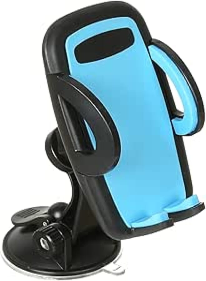 Car Phone Holder JS-035 2in1 for Dashboard/Windshield with 360° Rotation, Arms Height adjustable Stable fits all smartphones - Light Blue